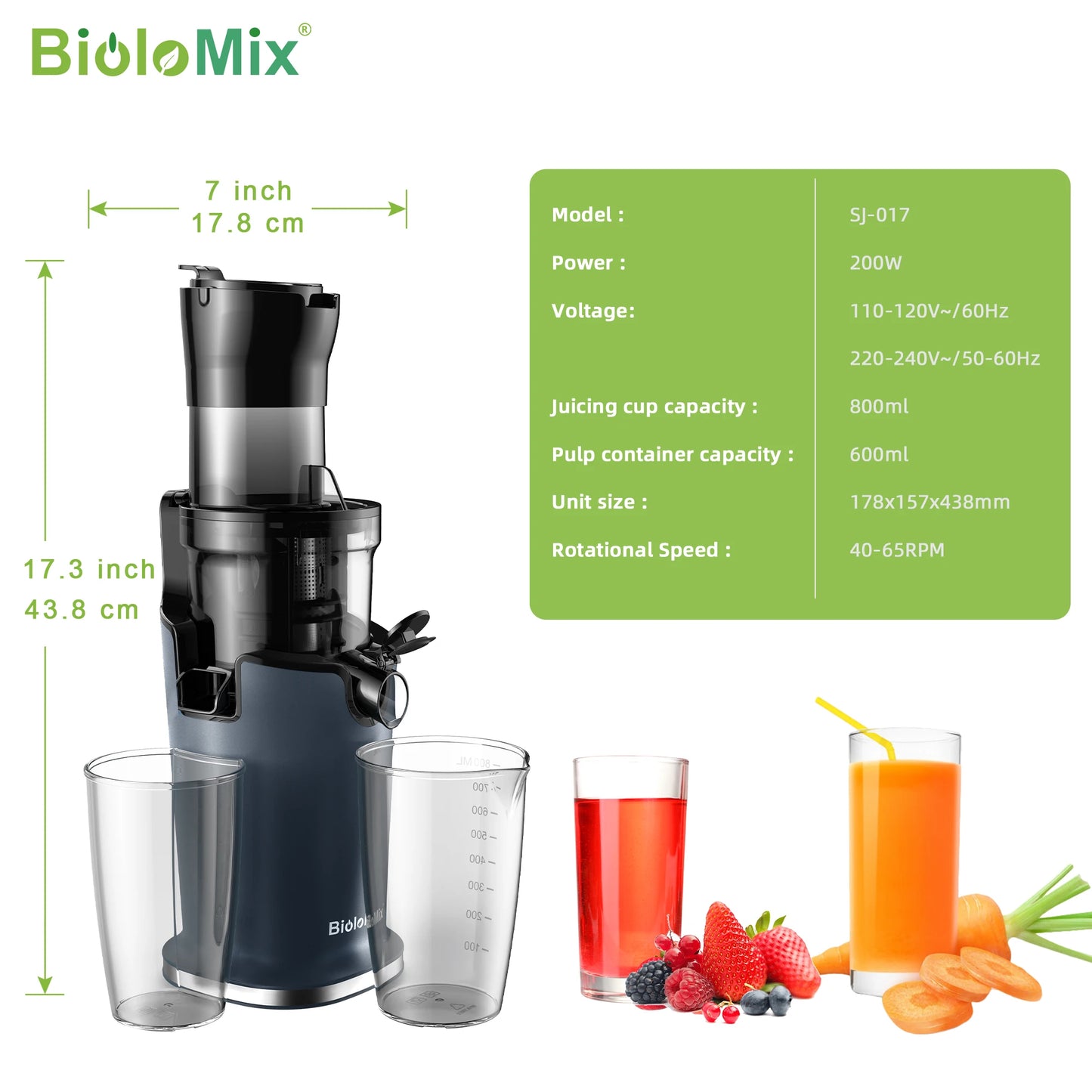Juicezo Cold Press Slow Juicer 200W